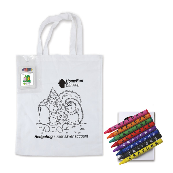 Colouring Short Handle Cotton Bag & Crayons